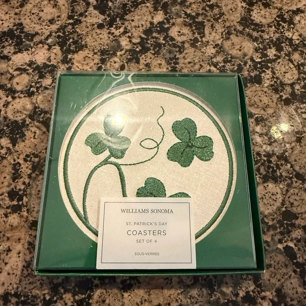 Williams Sonoma NWT St. Patrick’s Shamrock Coasters, Set of 4